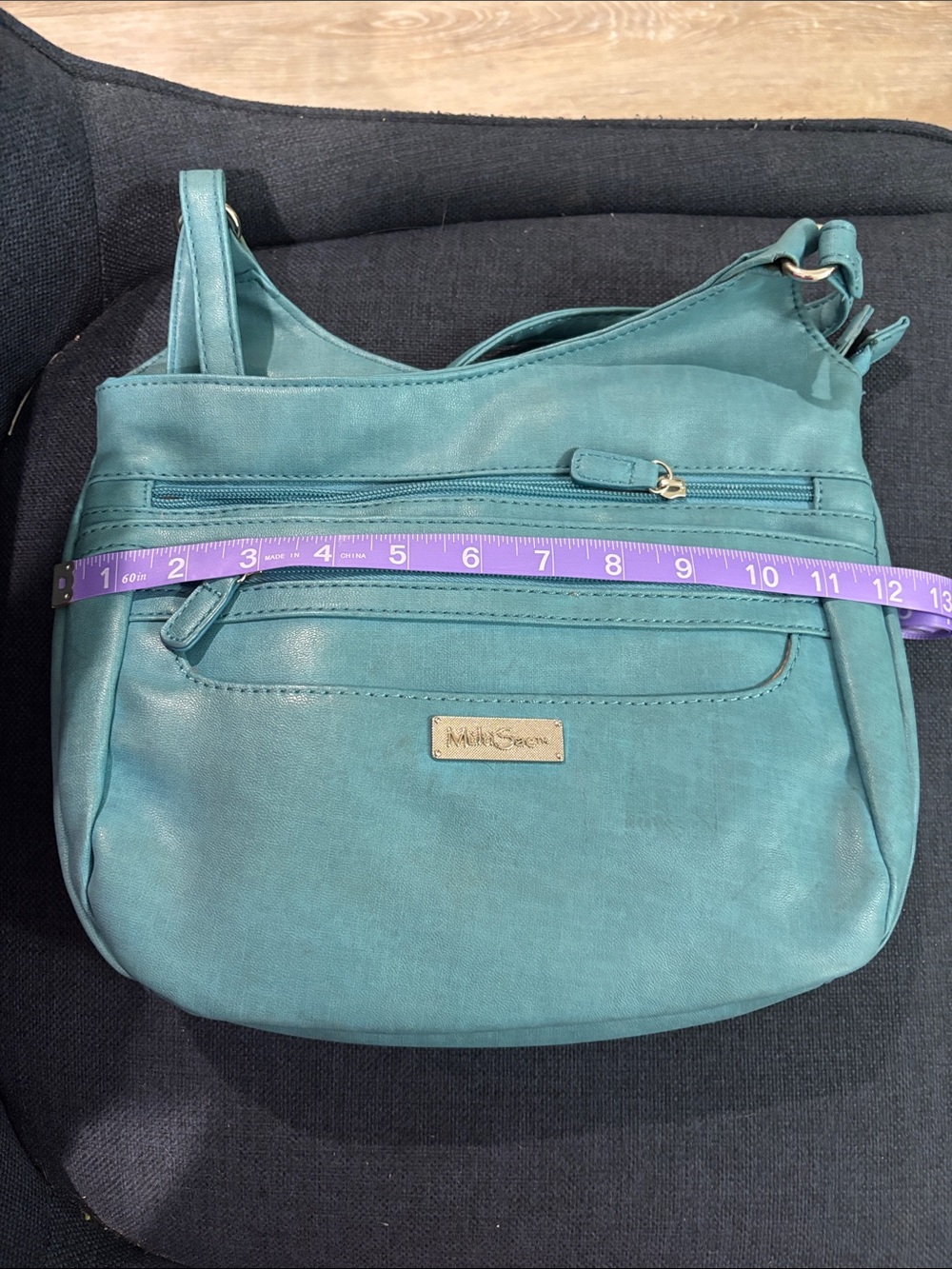 Multi Sac  Teal Blue Shoulder Bag with Front Zip Pockets - Picture 8 of 9
